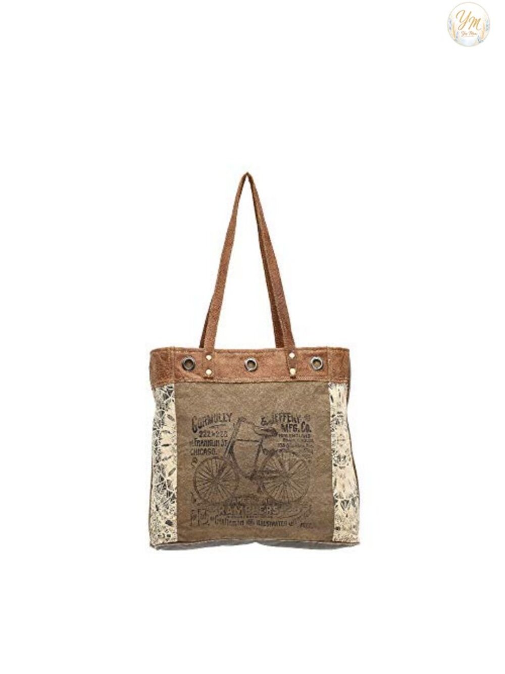 Handcrafted Canvas Tote Bag with Buffalo Leather Strap Western Style
